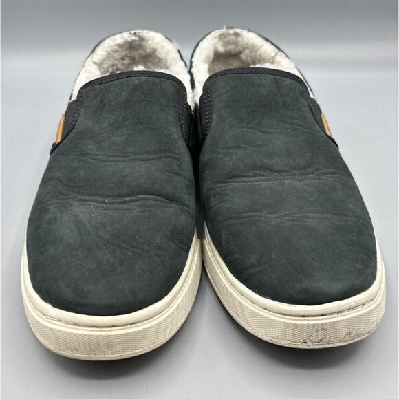 Olukai Pehuea Heu Womens Sz‎ 7 Black Leather Shearling Slip On Loafers Casual - Picture 2 of 8